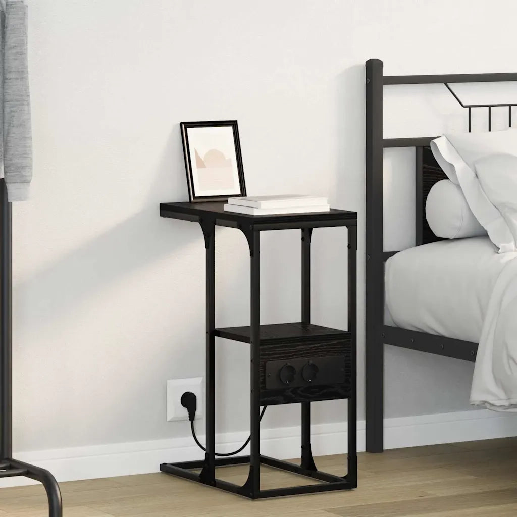 Comodino | Armadio da Notte | Mobiletto da notte Rovere Nero 41,5 x 26 x 60,5 cm