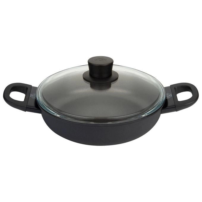 Ballarini 75002-922-0 Avola Pirofila da Servizio con Coperchio in Vetro 24 cm con Rivestimento Antiaderente Keravis 3 Strati Adatto a Induzione e Gas Forno Fino a 160°C colore Nero