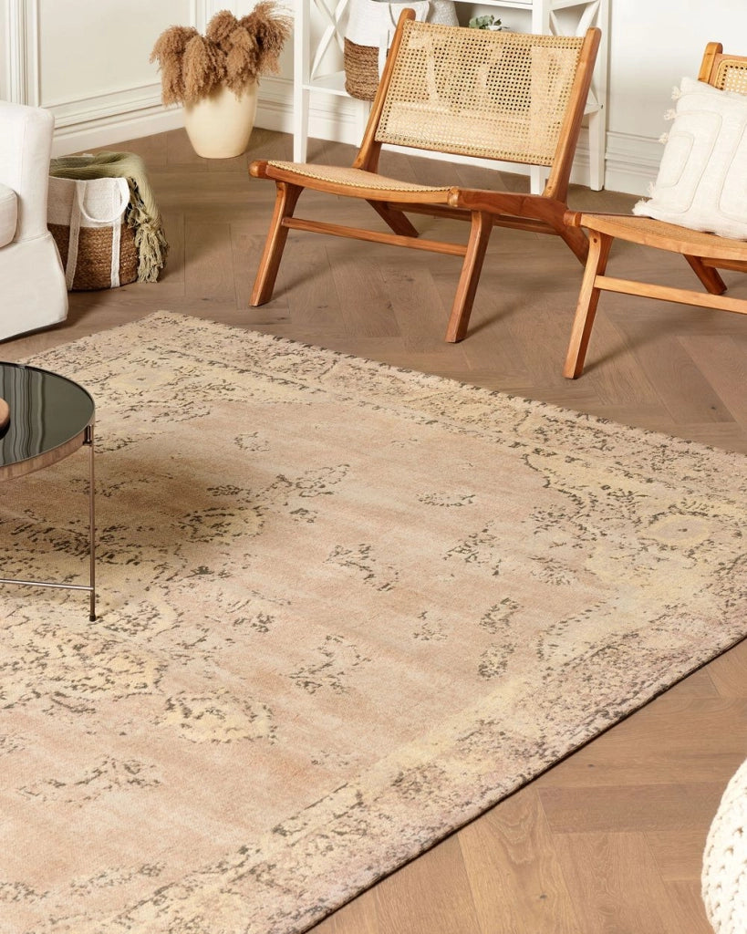 Tappeto in cotone beige 200 x 300 cm con effetto invecchiato stile orientale camera da letto soggiorno