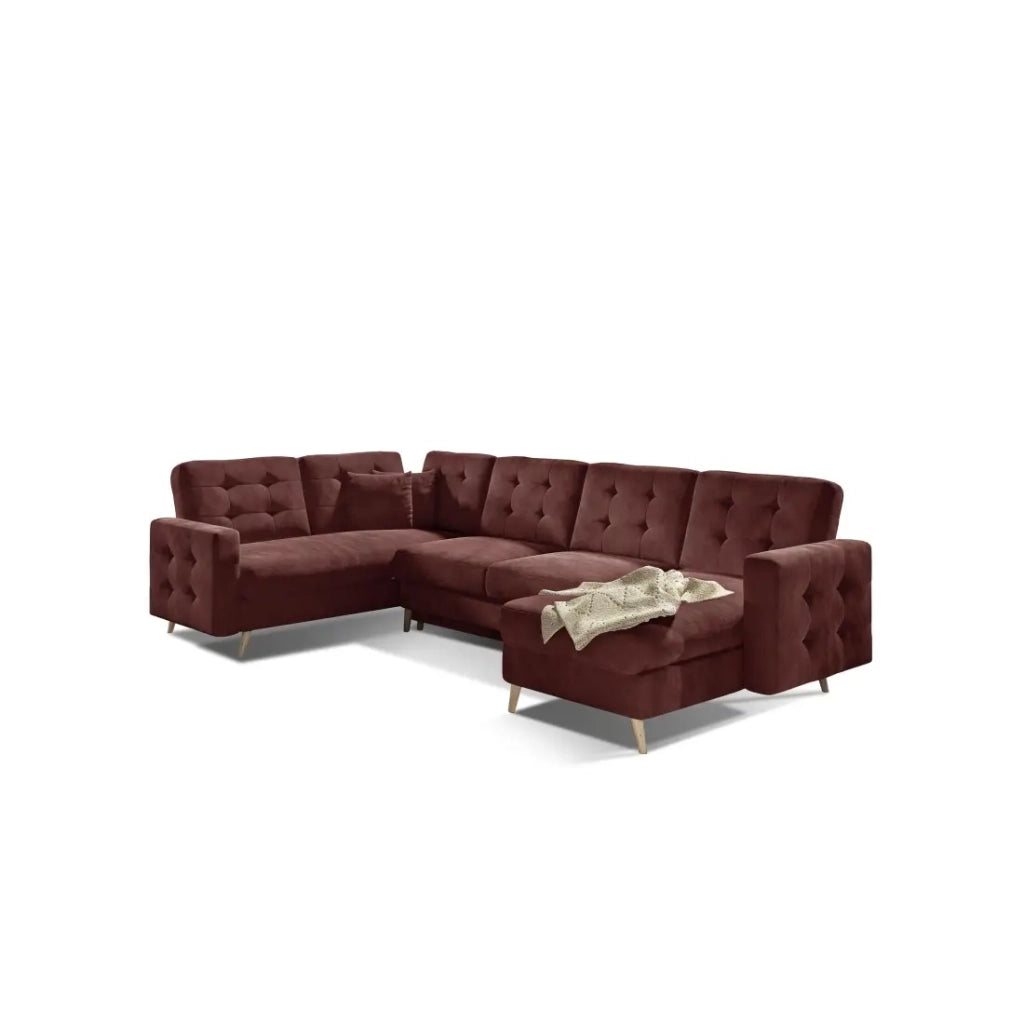 Divano angolare panoramico convertibile HASGARD U 326x202 cm marrone velluto