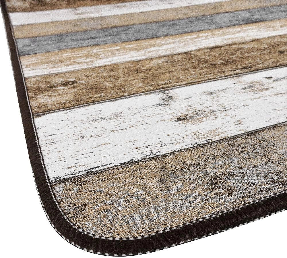 Tappeto Cucina 52x280 cm Bordato Tessitura Piatta Bagno Camera Corridoio Stile Legno Parquet Tortora
