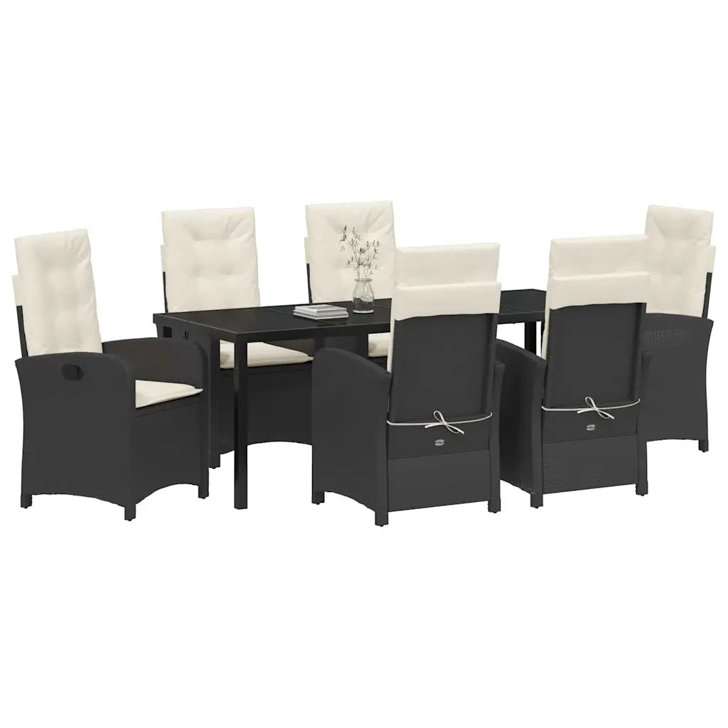 Set da Pranzo per Giardino con cuscino 7 pcs Nero polyrattan 3380258
