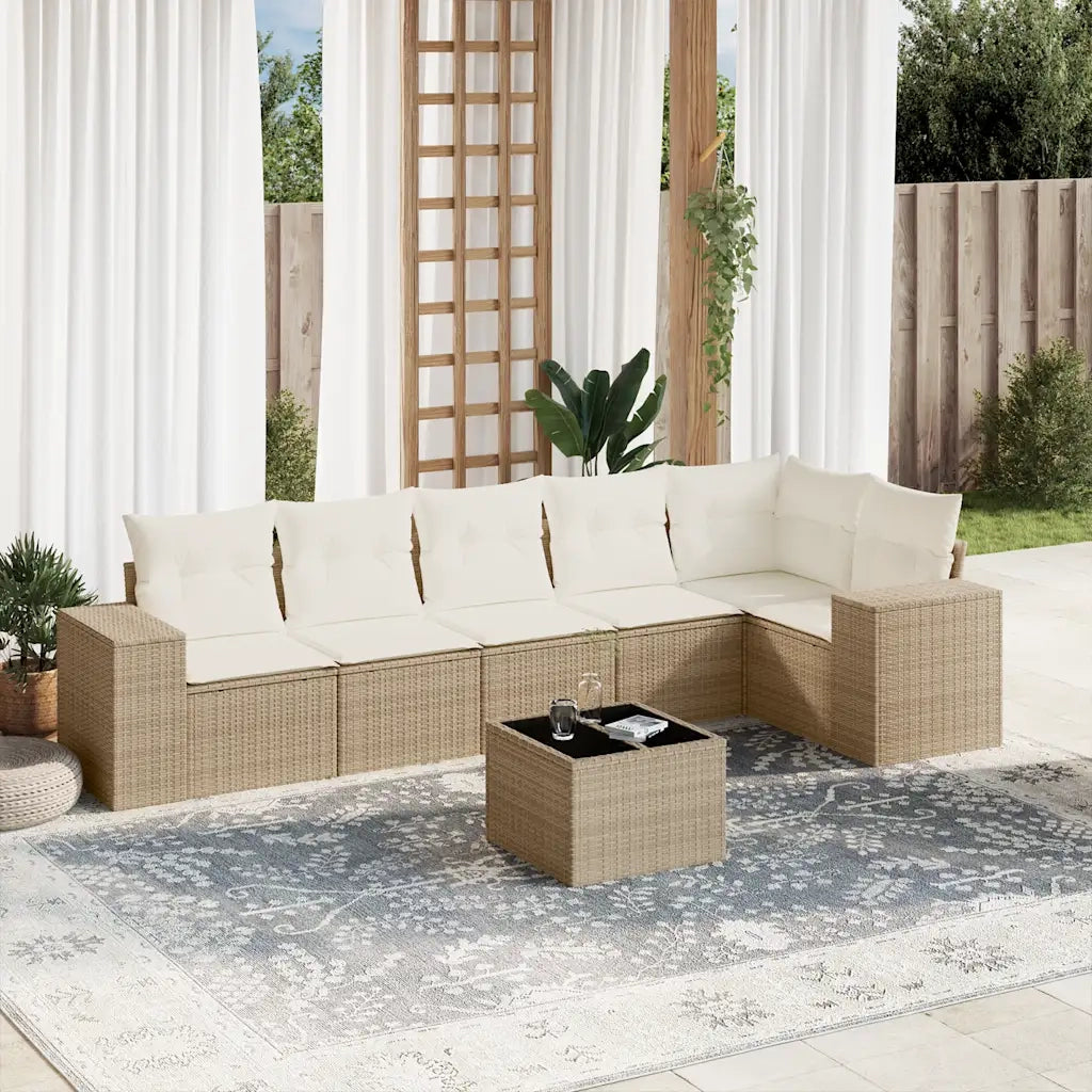 Set Divani da Giardino 7 pz con Cuscini Beige in Polyrattan 3222597