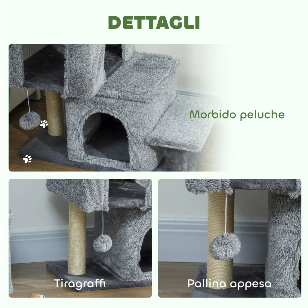Scaletta per Gatti con Casette e Tiragraffi ¨C Zephmum ¨C Grigio