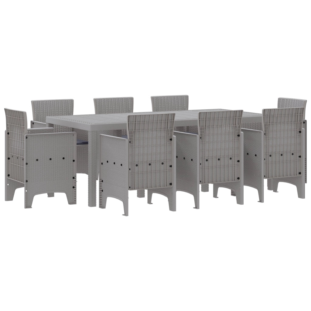 Set pranzo giardino 9 pezzi con cuscini Grigio chiaro Polyrattan