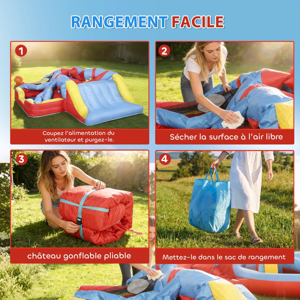 Parco acquatico gonfiabile 5 in 1 con soffiatore, scivoli, trampolino ¨C zephmum ¨C multicolore