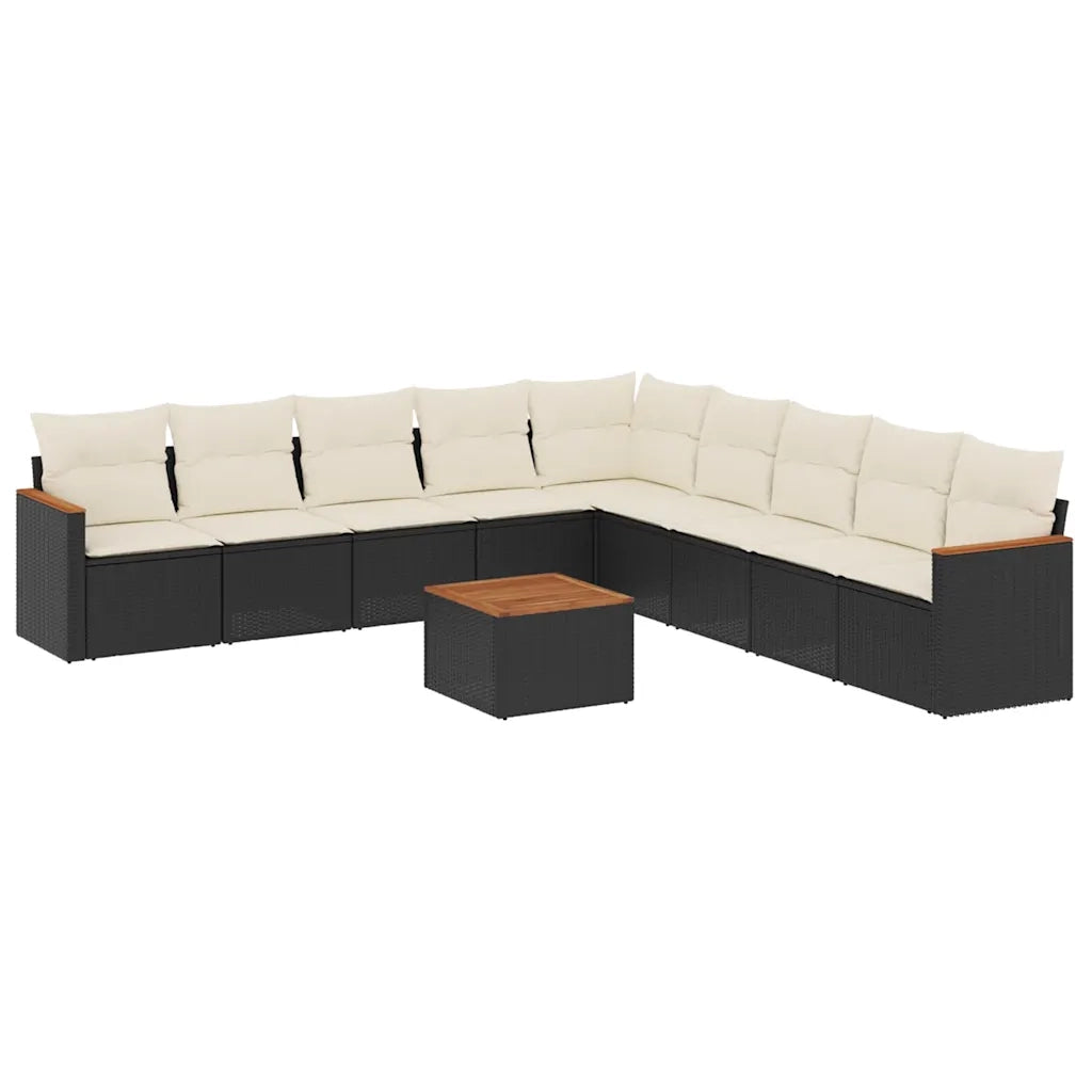 Set Divani da Giardino 10pz con Cuscini in Polyrattan Nero