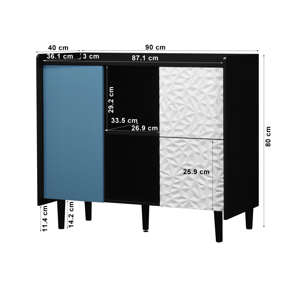OKWISH Credenza da Cucina con 2 Cassetti, 2 Vani Aperti e 1 Armadietto, in MDF, Nero e Blu, 90 x 40 x 80 cm