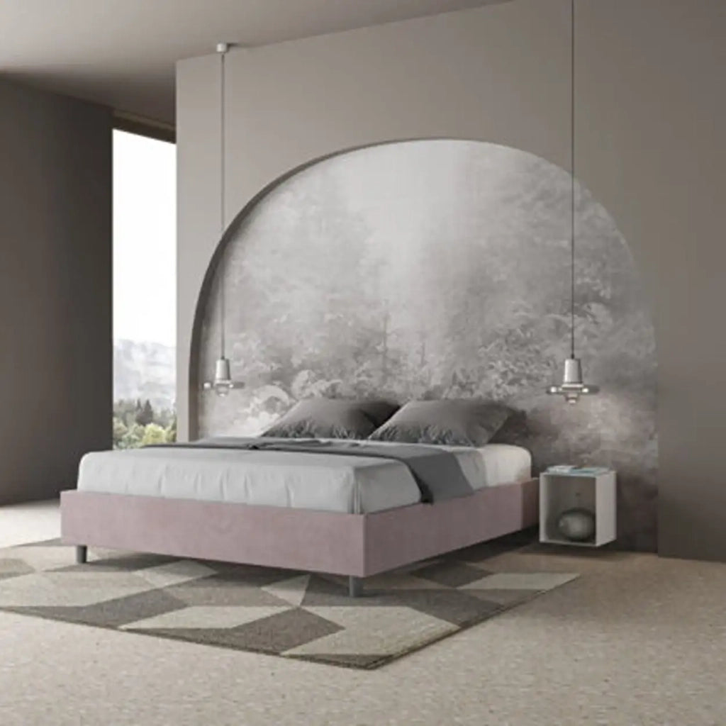 Letto matrimoniale con rete imbottito 160x200 microfibra glicine Azelia