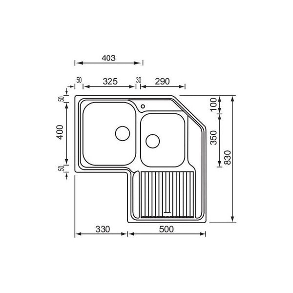 CM Zenith 83x83 2V Lavello ad incasso Angolo Acciaio inossidabile