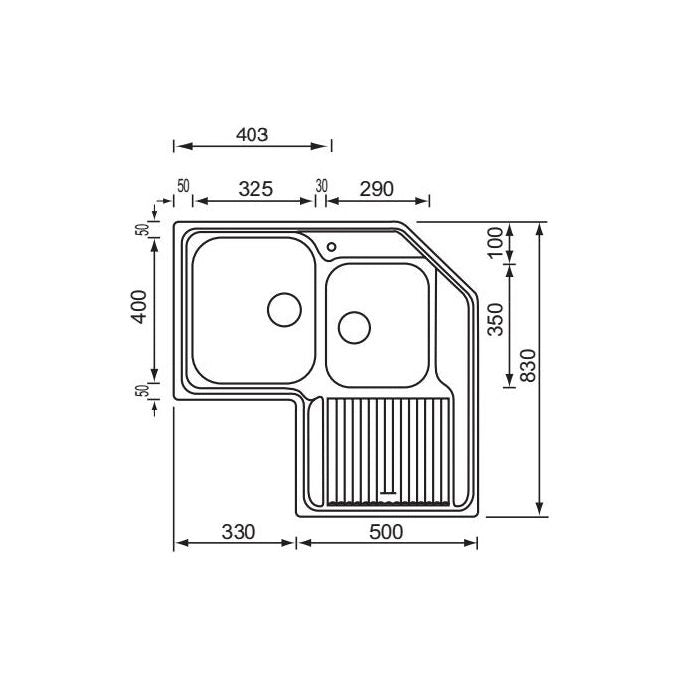 CM Zenith 83x83 2V Lavello ad incasso Angolo Acciaio inossidabile