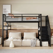 Letto a soppalco per bambini 90x200 cm nero con scaffali e scala contenitore