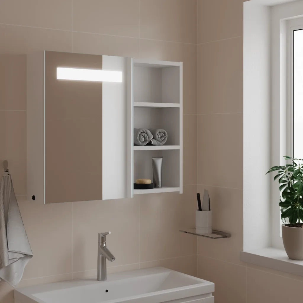 Armadietto Bagno | Armadio da bagno con Specchio e LED Bianco 60x13x52 cm