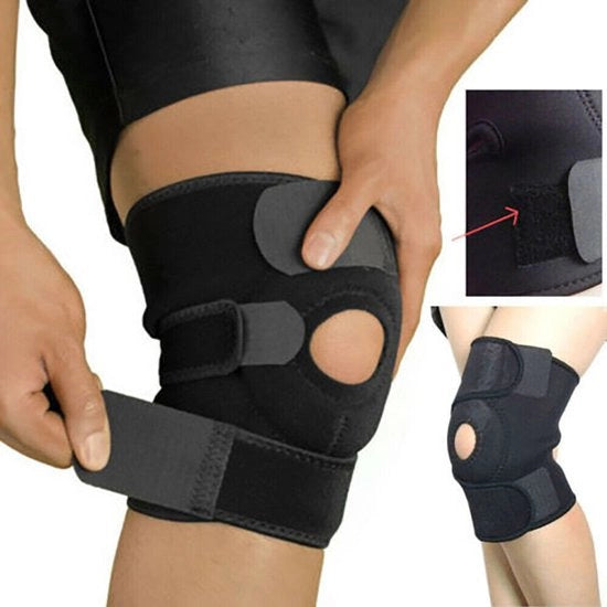 Supporto elastico per ginocchio sportivo con regolazione, fascia nera di neoprene