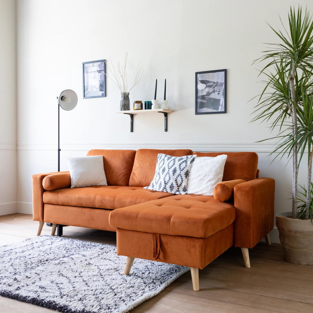 JAMESDivano letto angolare a 3 posti in velluto terracotta