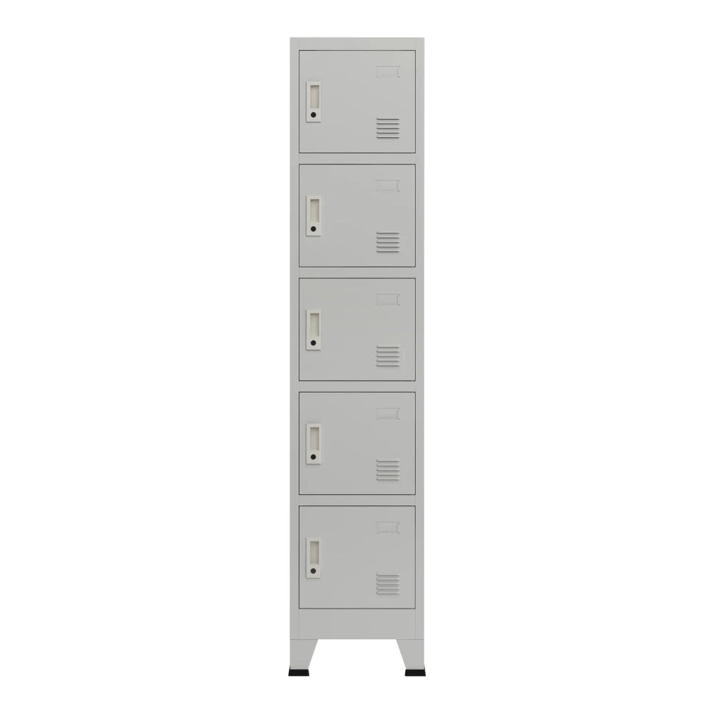 Armadietto per ufficio mobiletto portaoggetti per ufficio officina camera da letto metallo acciaio con 5 ante in acciaio laccato 180 x 38 x 45 cm grigio 03_0006349