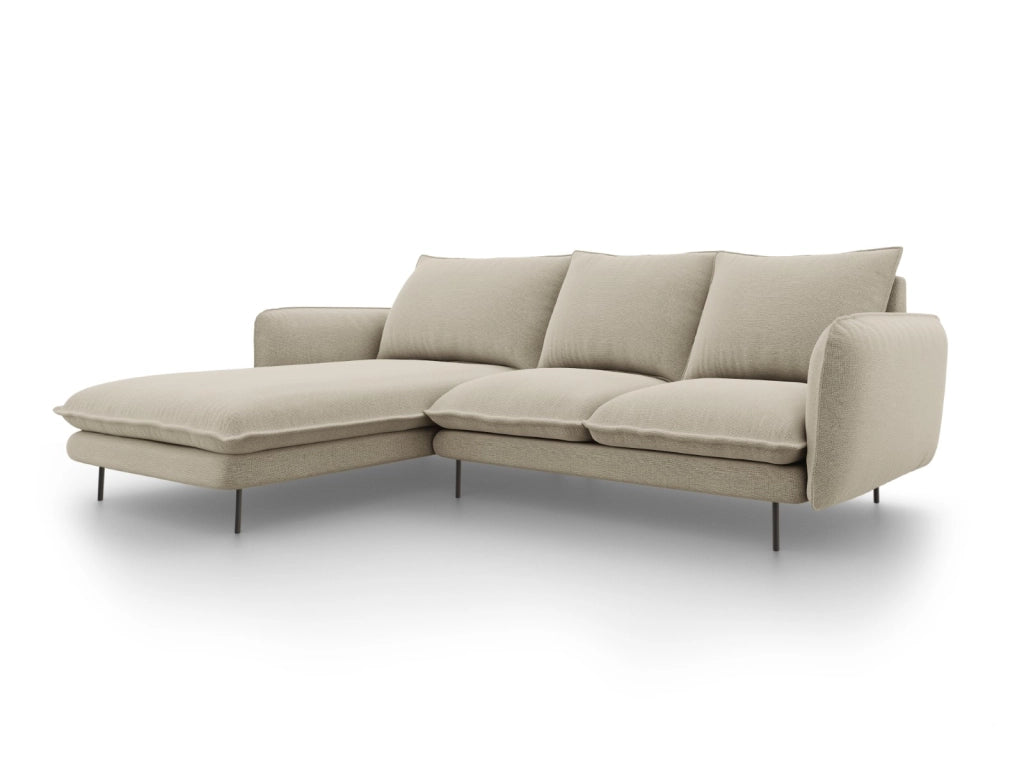 Cosmopolitan Design - Divano angolare sinistro "Vienna" 5 posti in tessuto strutturato beige 