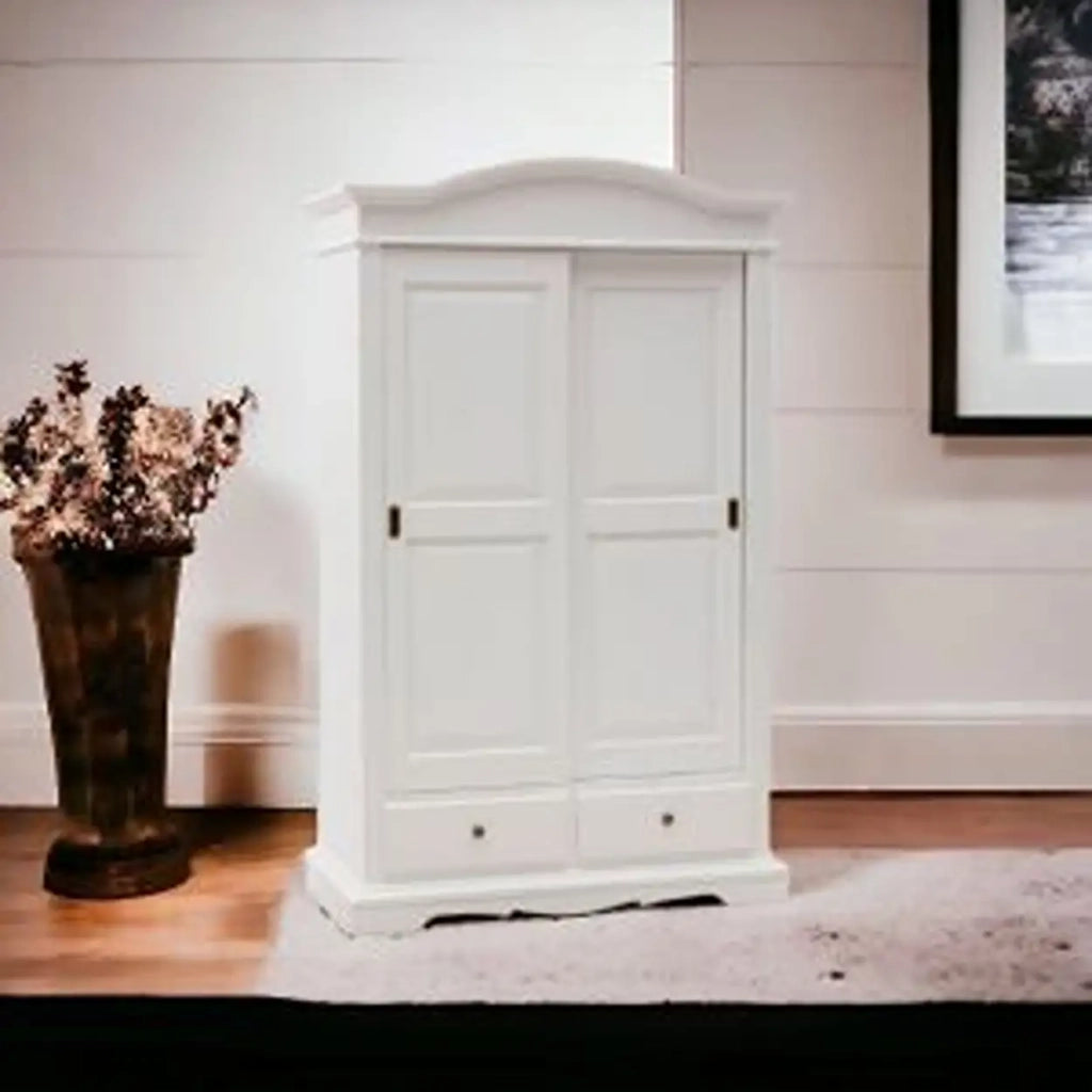 Armadio mod Treviso in legno Shabby chic ante scorrevoli bianco