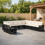 Set Divano da Giardino 11 pz Nero e Bianco Crema polyrattan 3435175