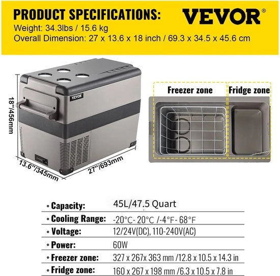 Scatola Frigorifera Elettrica - Scatola Frigorifera Auto - Scatola Frigorifera Elettrica 12v/24v 110v/230v - 69x35x46cm - 45L