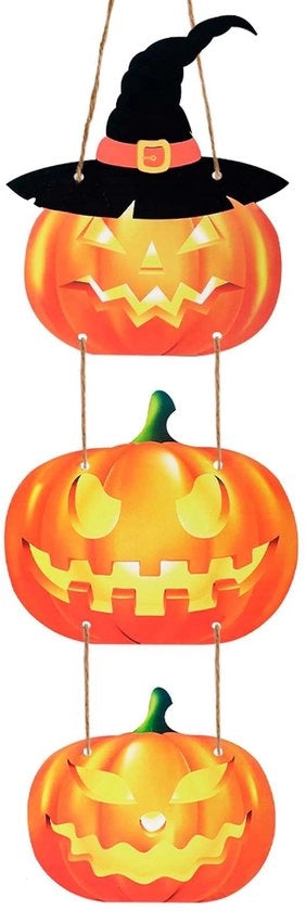 Decorazione per Porta di Halloween - Pompa di Legno - 88 cm - Solida - Arancione/Nero - Ideale per Porte d'Entrata - Decorazione