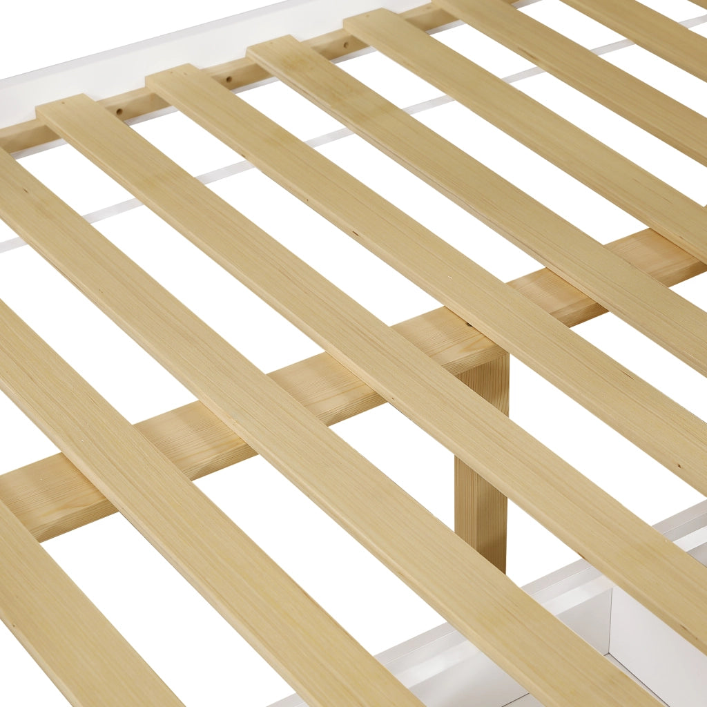 Letto a Castello 90x200 cm e 120x200 cm; 2 Posti; con Scivolo e Cassetti - Bianco