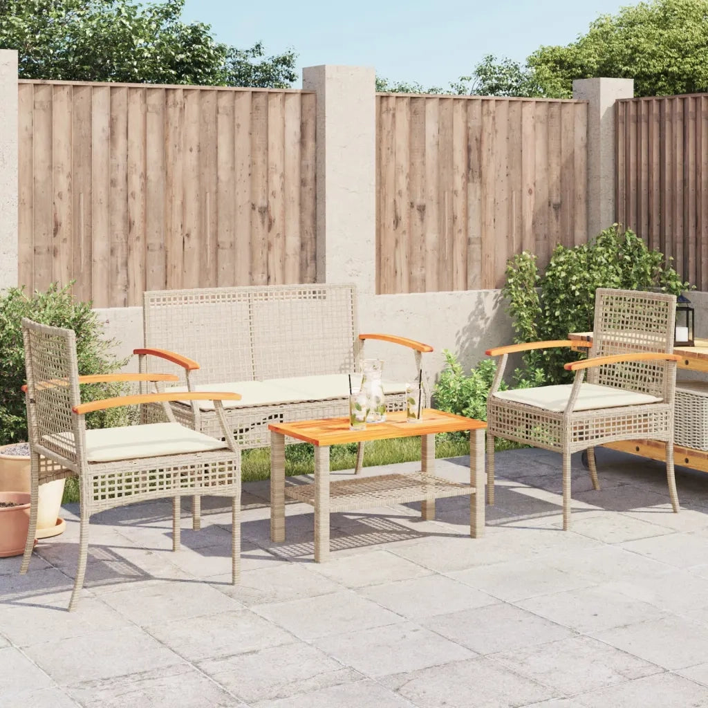 Set Divani da Giardino 4 pz | Set Salotto da Giardino con Cuscini in Polyrattan Beige