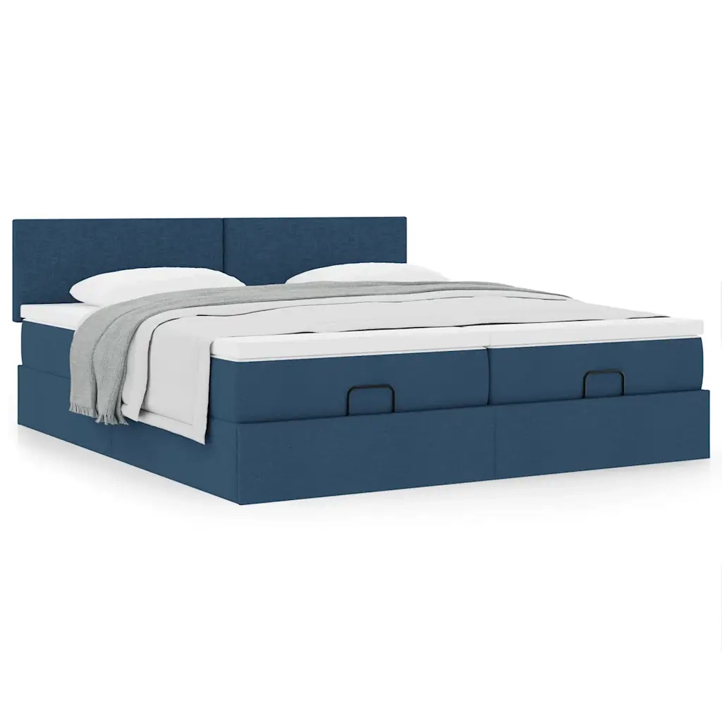 Struttura Letto Pouf con Materassi Blu 200x200 cm in Tessuto 3311986