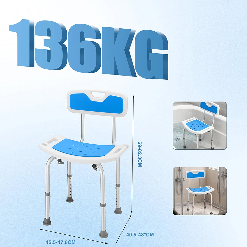 Sedia da Doccia con Schienale per Anziani Disabili Altezza Regolabile max 130 kg