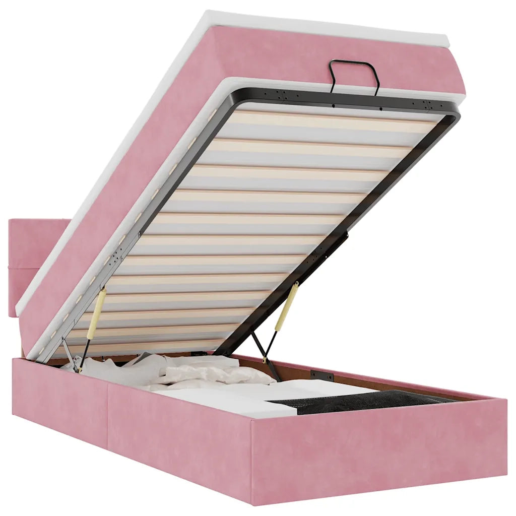 Struttura Letto Pouf con Materasso Rosa 80x200 cm Velluto 3311740