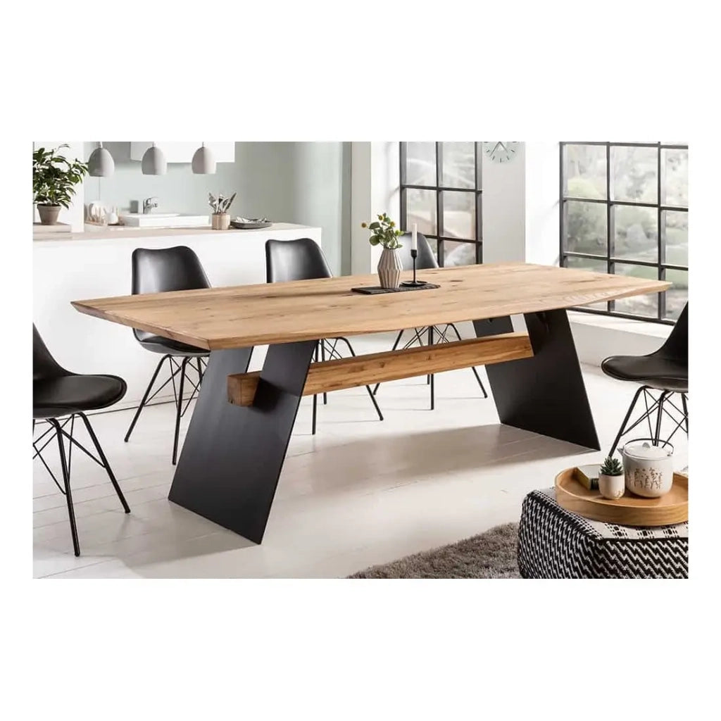 Tavolo da pranzo ZENTOR 200 cm – Piano in rovere selvatico e gambe in metallo nero – Stile industriale di alta gamma