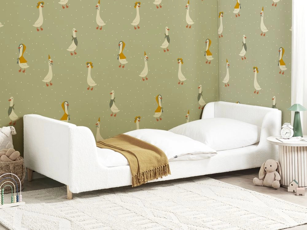Letto singolo in bouclè bianco sporco con base a doghe 90 x 200 cm Camera da letto Bambini Camera Moderna Tradizionale