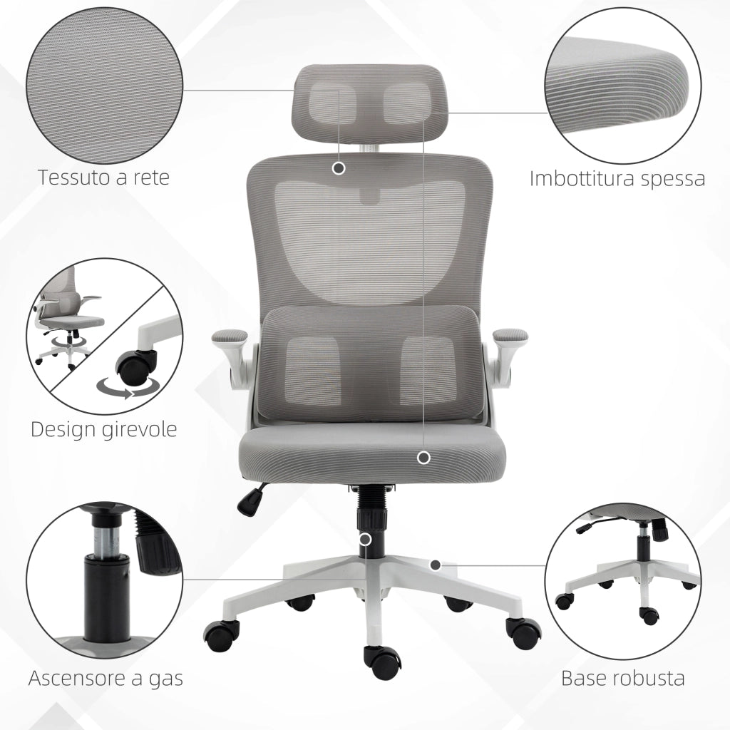 Sedia da Ufficio Ergonomica ¨C zephmum ¨C Grigio 60x59x114-122 cm con Poggiatesta