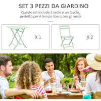 Set Tavolo e 2 Sedie Pieghevoli da Giardino in Metallo Verde