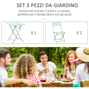 Set Tavolo e 2 Sedie Pieghevoli da Giardino in Metallo Verde