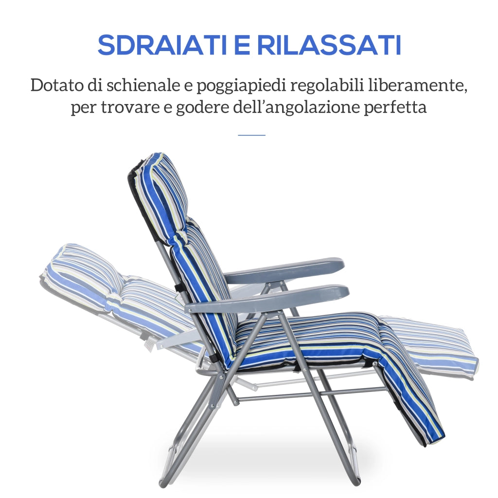 Sdraio Pieghevoli con Schienale Regolabile ¨C Zephmum ¨C Blu e Crema, Acciaio e Poliestere, 60x75x102 cm