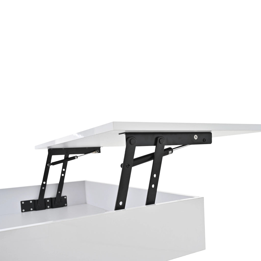 Tavolino da caffè 70x70x45 cm; piano ribaltabile e girevole 360°; pannello truciolare bianco