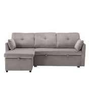 Divano letto modulare con contenitore e chaise longue reversibile in corduroy grigio chiaro