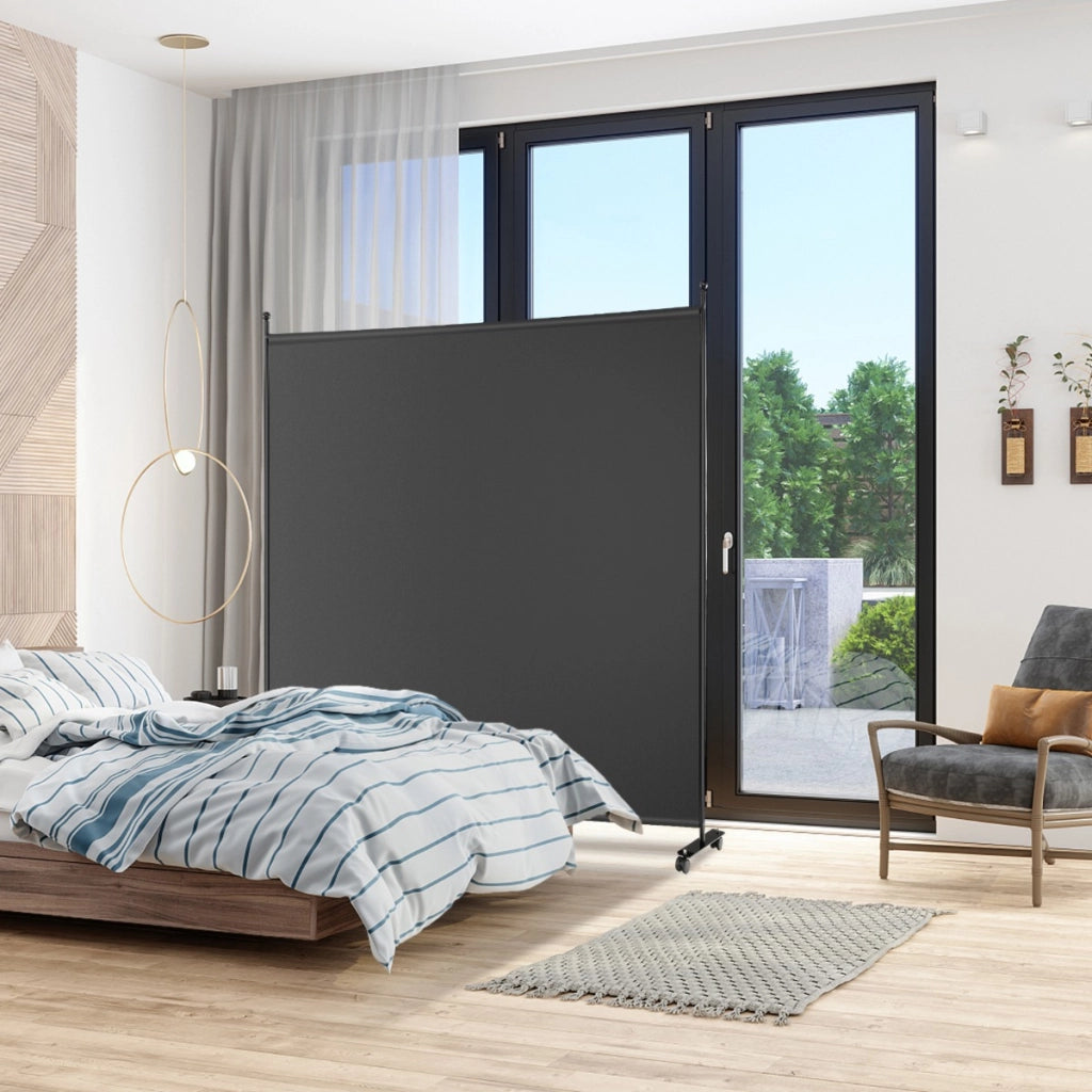 Pannello divisorio singolo con ruote bloccabili-Paravento da interno portatile da soggiorno 184x184cm Nero