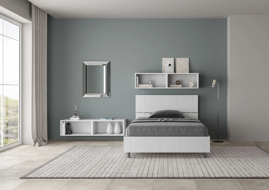 BS COM Letto una piazza e mezza senza rete 120x200 testata dritta bianco frassino