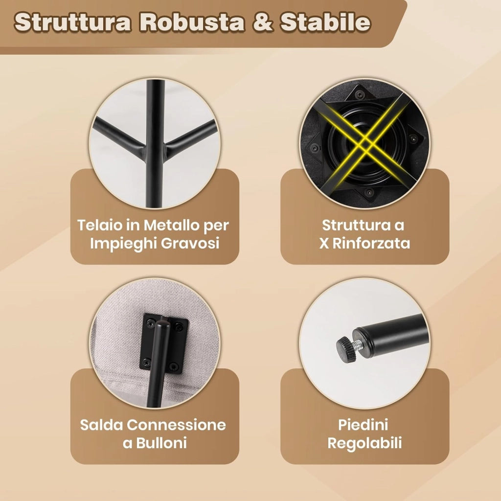 Set di 2 Sgabelli da Bar Girevoli a 360°, Sgabelli da Cucina con Schienale, Poggiapiedi, Sedia Alta Moderna Imbottita Struttura in Metallo, Altezza 90,5 cm, Capacità di 150 kg (Beige)