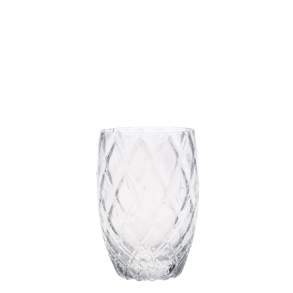 Collezione Losanghe Set 6 Bicchieri Tumbler in Vetro Trasparente Lavorato a Mano con Decorazione a Rombi per un Design Elegante e Moderno