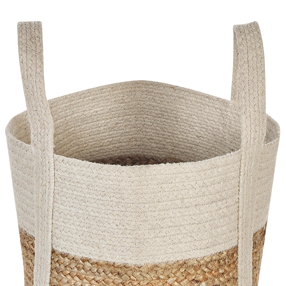 Cesto portaoggetti in juta e cotone beige e bianco Cesto portabiancheria intrecciato con manici