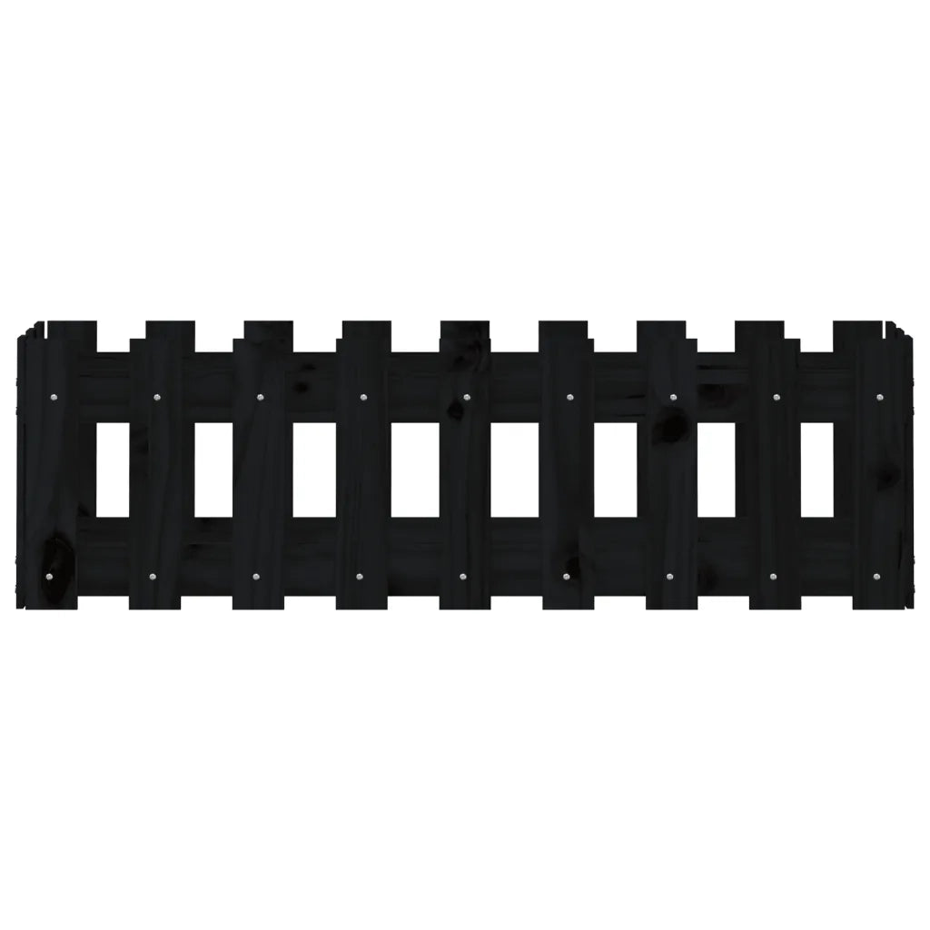 Fioriera Giardino a Recinzione Nera 100x30x30cm Massello Pino 832474