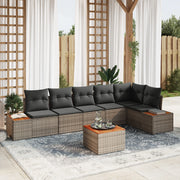 Set di Divani da Giardino 7 Pezzi con Cuscini Grigio Polyrattan Acacia