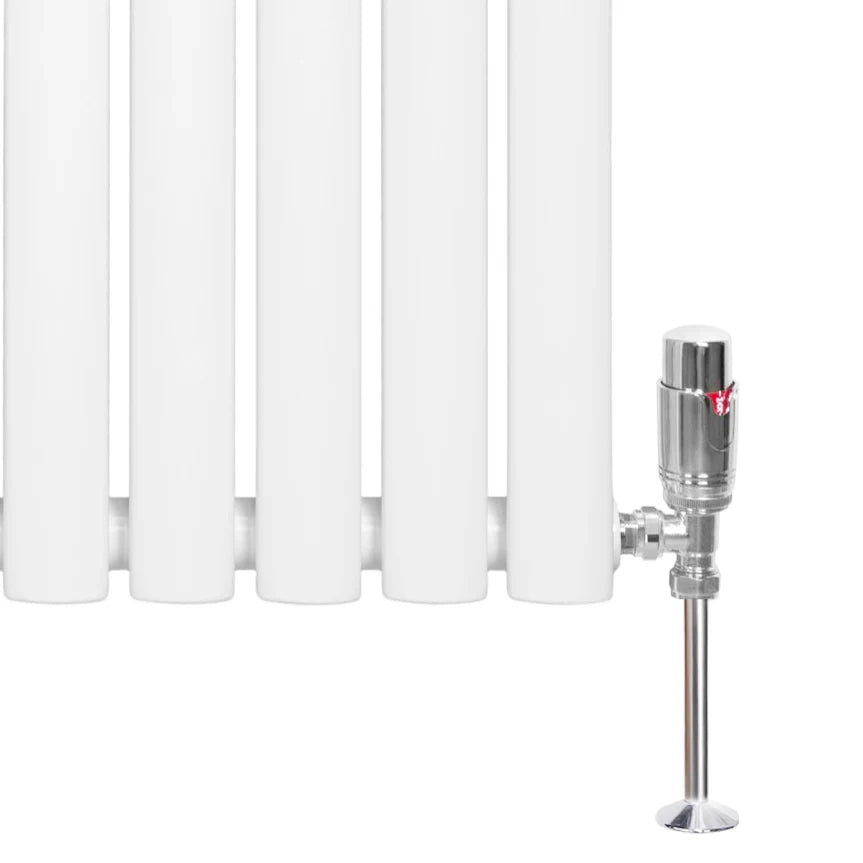 Radiatore Orizzontale Ovale 600x1020mm Bianco con Valvole TRV
