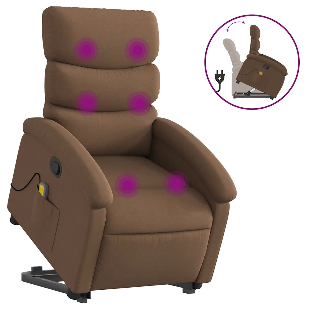 Poltrona Alzapersona Massaggiante | Sedia Relax Reclinabile Marrone Tessuto
