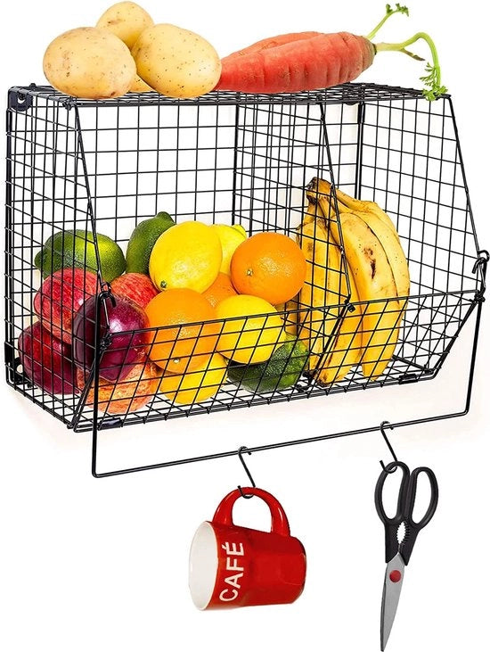 Mand per verdure e frutta - Porta verdure e frutta con cerniere a S - Piastra di metallo per la parete - ChasBete