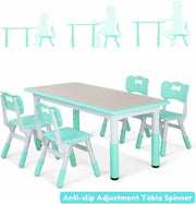 Banco per bambini con 4 sedili - Regolabile in altezza - Verde - Tavolo per attività - Tavolo per studio