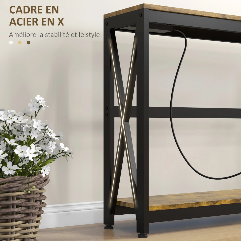 Console industriale a 2 livelli con prese ¨C zephmum ¨C 100x24x75 marrone